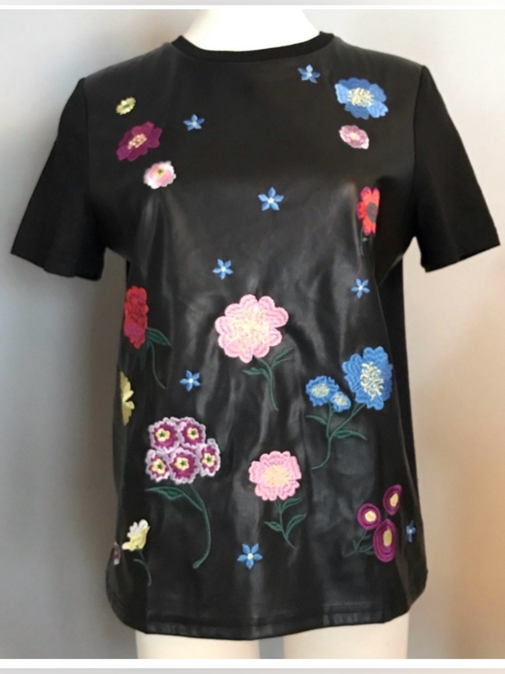 Zara vegan Black Floral Embroidered Short-Sleeve Top